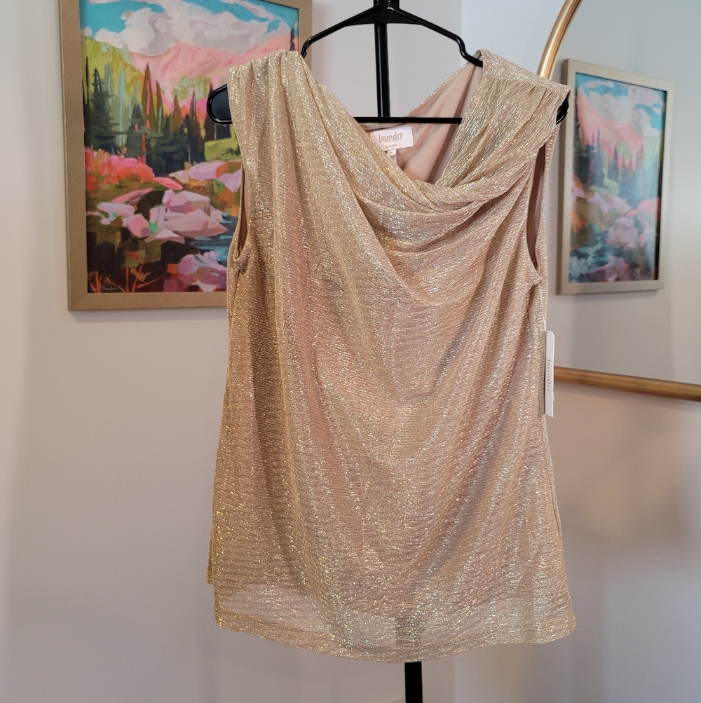 NWT LAUNDRY Gold Shimmer Sleeveless Top Size XL